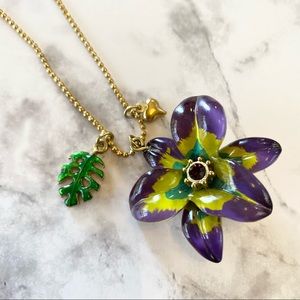 Betsey Johnson flower monstera leaf charm necklace